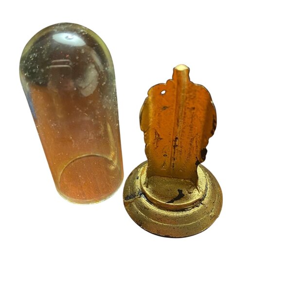 Miniature Dollhouse Accessories Gold Clock +Glass Dome pottery fireplace tools - Picture 5 of 10